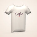 Wit T-shirt met de naam Sofie en een roze hartje: voorbeeld van een personalisatie (3D-voorbeeldweergave, geen foto)